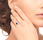 Load image into Gallery viewer, 6x4 MM Oval Cut Sapphire and 1/10 Ctw Round Cut Diamond Ring in 10K White Gold