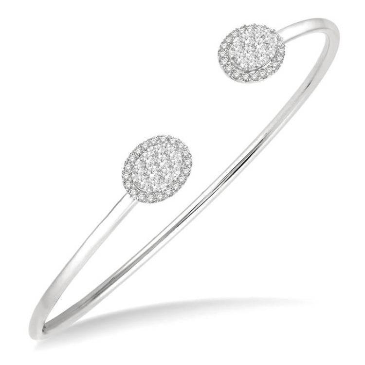 5/8 Ctw Oval Shape Lovebright Open Cuff Diamond Bangle in 14K White Gold