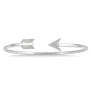 1/20 Ctw Circular Open Arrow Round Cut Diamond Cuff Bangle in Sterling Silver