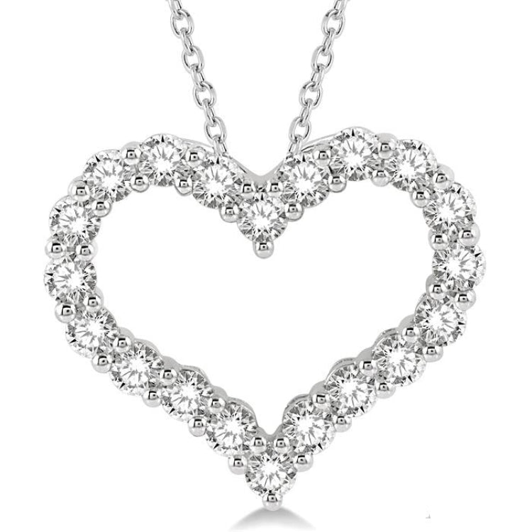 1 1/2 Ctw Heart Shape Round Cut Diamond Pendant With Chain in 14K White Gold