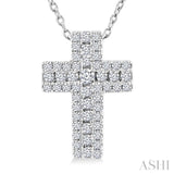 1/4 Ctw Cross Round Cut Diamond Fashion Pendant With Chain in 14K White Gold