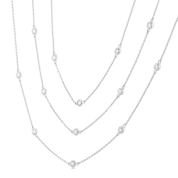 2 Ctw Bezel Set Round Cut Diamond Long Station Necklace in 14K White Gold
