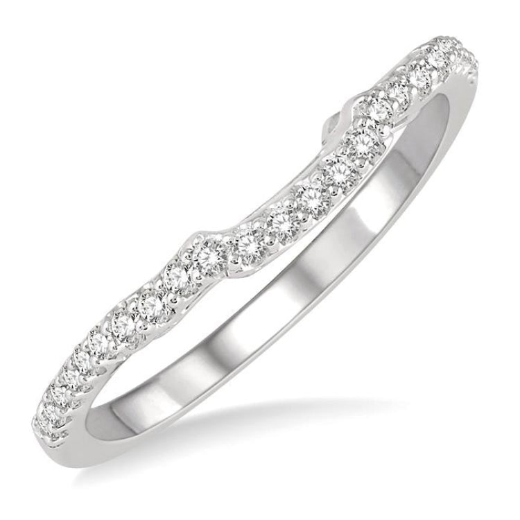 1/5 Ctw Curved Round Cut Diamond Wedding Band in 14K White Gold