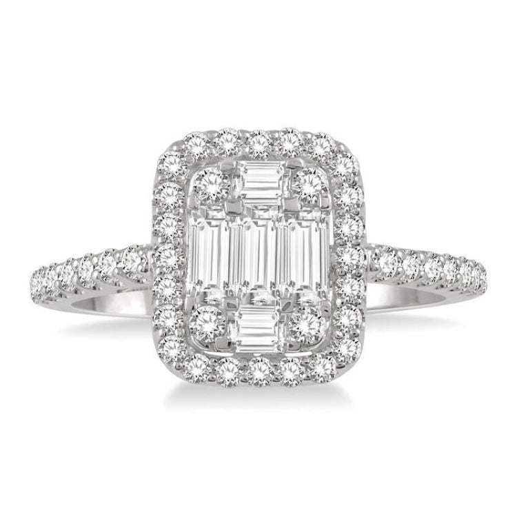 1/2 Ctw Baguette & Round Cut Fusion Diamond Ring in 14K White Gold