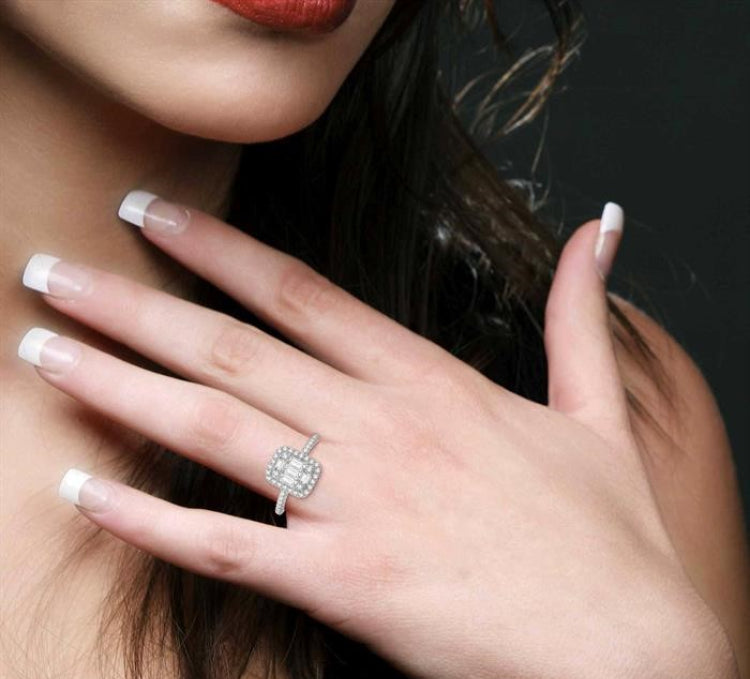 1/2 Ctw Baguette & Round Cut Fusion Diamond Ring in 14K White Gold