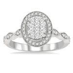 Load image into Gallery viewer, 1/2 Ctw Oval Mount Criss Cross Shank Lovebright Round Cut Diamond Engagement Ring in 14K White Gold