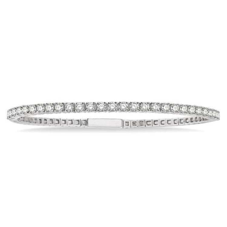 2 Ctw Round Cut Flexible Diamond Bangle in 14K White Gold