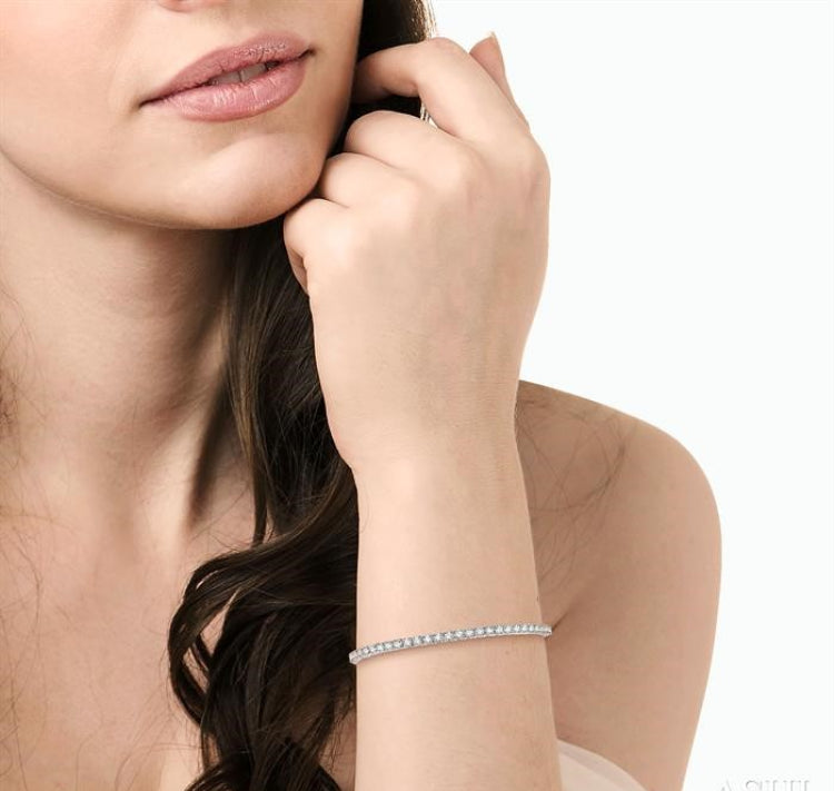 2 Ctw Round Cut Flexible Diamond Bangle in 14K White Gold