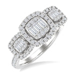 Load image into Gallery viewer, 3/4 Ctw Cushion Shape Past, Present &amp; Future Fusion Baguette and Round Cut Diamond Engagement Ring in 14K White Gold