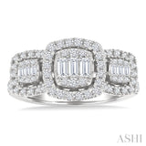 3/4 Ctw Cushion Shape Past, Present & Future Fusion Baguette and Round Cut Diamond Engagement Ring in 14K White Gold