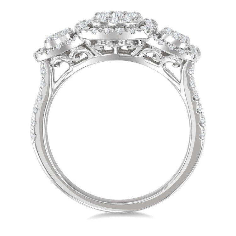 3/4 Ctw Cushion Shape Past, Present & Future Fusion Baguette and Round Cut Diamond Engagement Ring in 14K White Gold