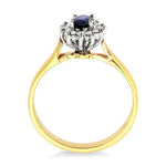 Load image into Gallery viewer, 6x4MM Oval Cut Sapphire and 1/5 Ctw Round Cut Diamond Ring in 14K Yellow Gold