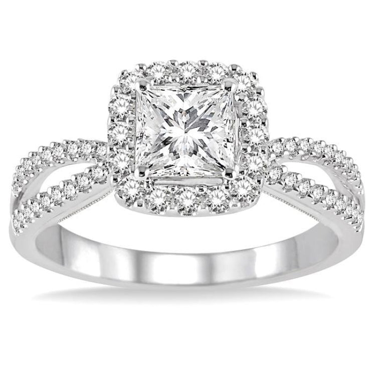 1/2 Ctw Diamond Engagement Ring with 1/4 Ct Princess Cut Center Stone in 14K White Gold