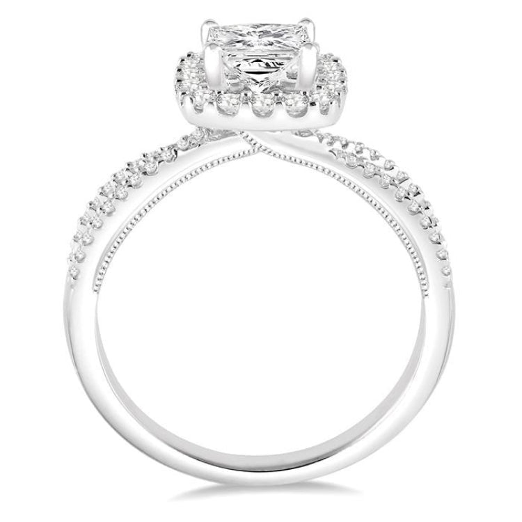 1/2 Ctw Diamond Engagement Ring with 1/4 Ct Princess Cut Center Stone in 14K White Gold