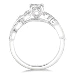 Load image into Gallery viewer, 1/10 Ctw Princess Cut Center Semi-Mount Diamond Leaf Motif Engagement Ring in 14K White Gold
