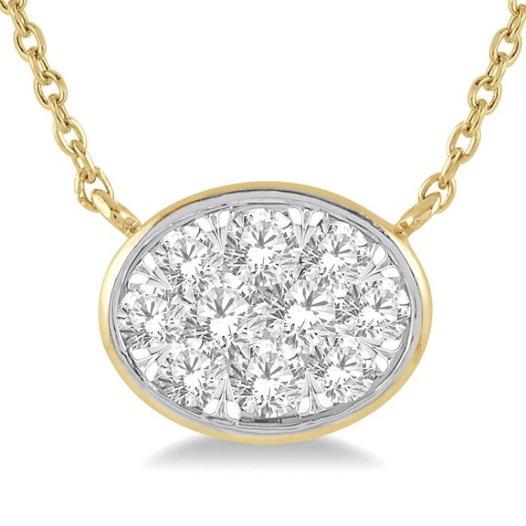 1/3 Ctw Oval Shape Lovebright Diamond Pendant With Chain in 14K Yellow and White Gold