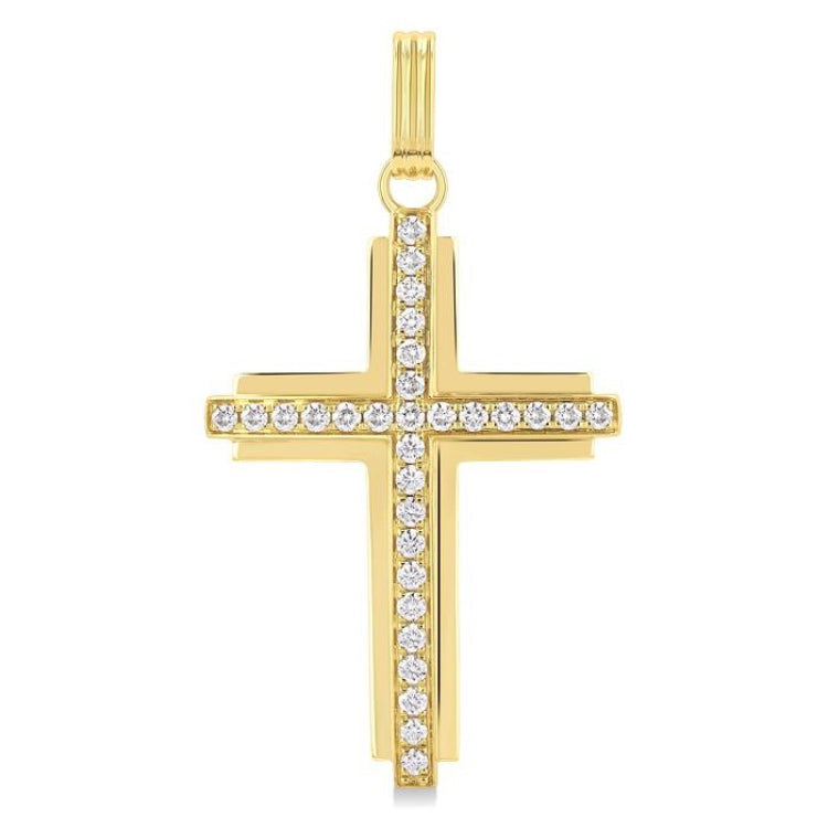 1 Ctw Round Cut Diamond Cross Pendant in 14K Yellow Gold