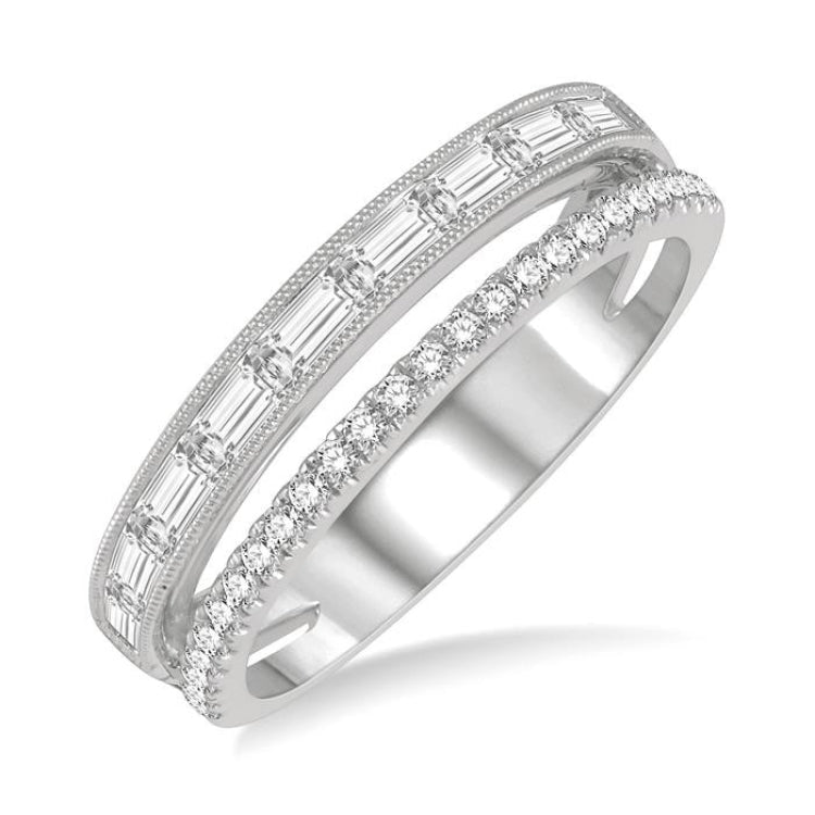 3/8 Ctw Split Baguette and Round Cut Diamond Fashion Band in 14K White Gold