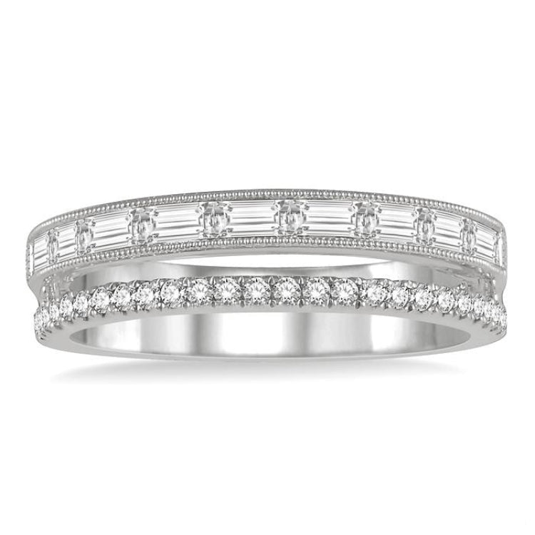 3/8 Ctw Split Baguette and Round Cut Diamond Fashion Band in 14K White Gold