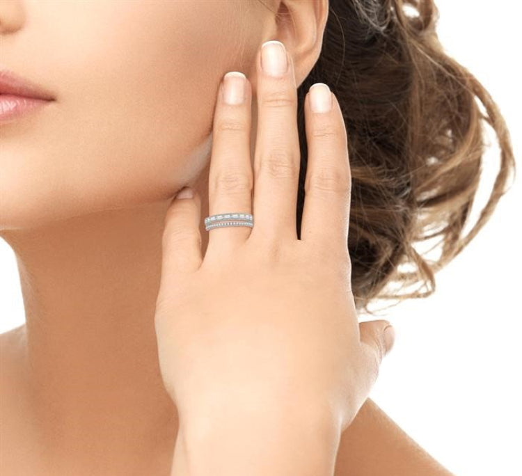 3/8 Ctw Split Baguette and Round Cut Diamond Fashion Band in 14K White Gold