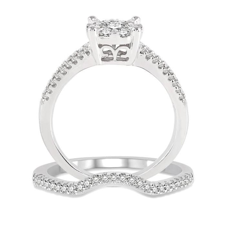 3/4 Ctw Diamond Wedding Set with 3/4 Ctw Round Cut Engagement Ring and 1/10 Ctw Wedding Band in 14K White Gold