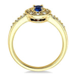 Load image into Gallery viewer, 5x3 MM oval cut Sapphire and 1/10 Ctw Round Cut Diamond Ring in 14K Yellow Gold.
