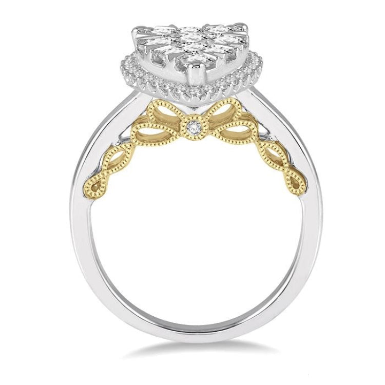 1 Ctw Round Diamond Lovebright Pear Halo Engagement Ring in 14K White and Yellow Gold