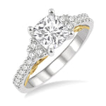 Load image into Gallery viewer, 1/3 Ctw Cushion Shape Tri Mount Round Cut Diamond Semi-Mount Engagement Ring in 14K White and Yellow Gold