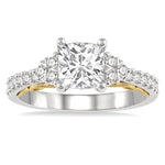 Load image into Gallery viewer, 1/3 Ctw Cushion Shape Tri Mount Round Cut Diamond Semi-Mount Engagement Ring in 14K White and Yellow Gold