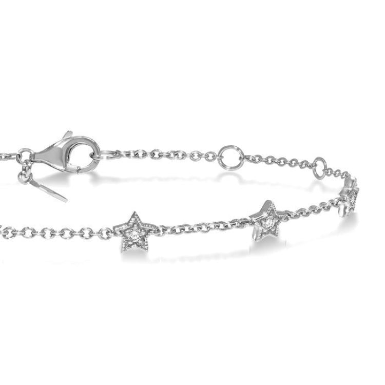1/6 Ctw Star Shape Mount Round Cut Diamond Station Bracelet in 10K White Gold