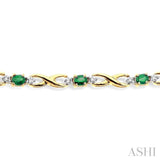 4x3 MM Oval Cut Emerald and 1/10 Ctw Round Cut Diamond Bracelet in 10K Yellow Gold