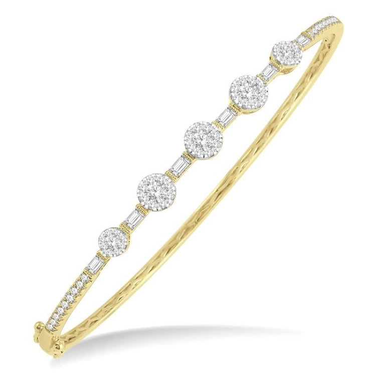 1 1/10 Ctw Lovebright Circular Mounts Baguette & Round Cut Diamond Bangle in 14K Yellow and White Gold