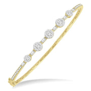 1 1/10 Ctw Lovebright Circular Mounts Baguette & Round Cut Diamond Bangle in 14K Yellow and White Gold