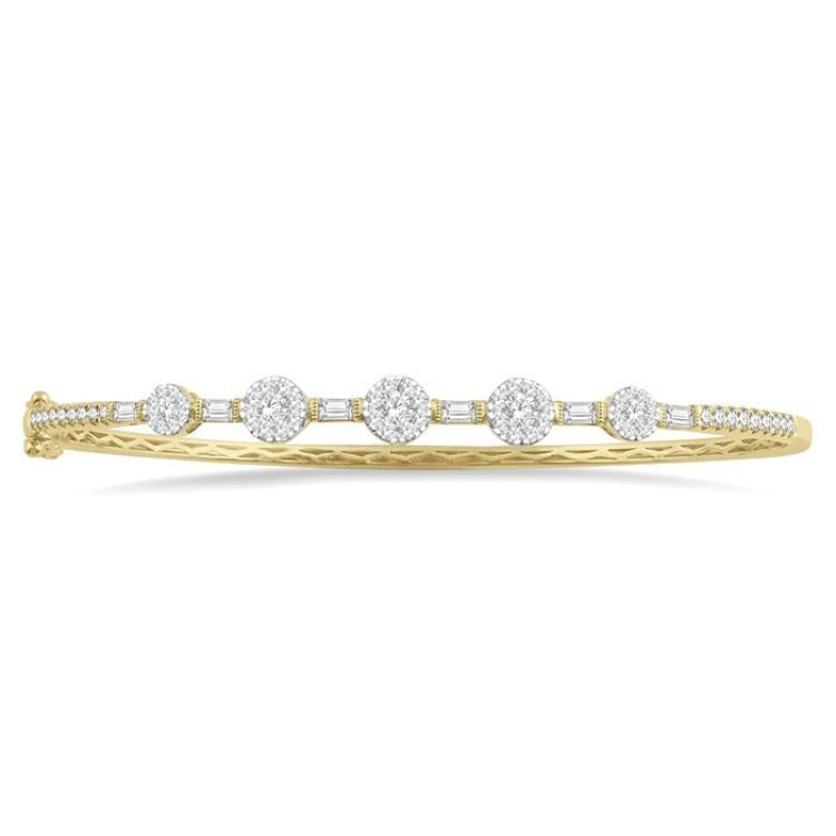 1 1/10 Ctw Lovebright Circular Mounts Baguette & Round Cut Diamond Bangle in 14K Yellow and White Gold