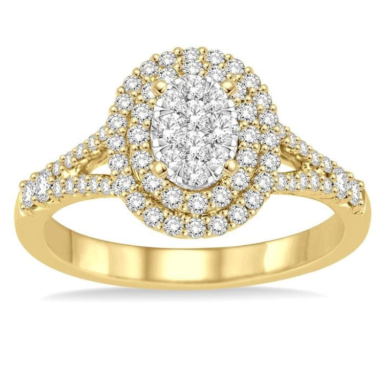 3/4 Ctw Oval Shape Diamond Lovebright Diamond Ring in 14K Yellow and White gold