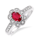Load image into Gallery viewer, 6x4 MM Oval Cut Ruby and 1/6 Ctw Round Cut Diamond Ring in 14K White Gold