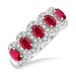 Load image into Gallery viewer, 4x3 MM Oval Cut Ruby and 1/3 Ctw Round Cut Diamond Precious Wedding Band in 14K White Gold