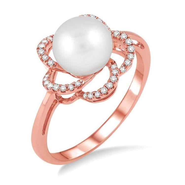 7 MM Cultured Pearl and 1/10 Ctw Round Cut Diamond Ring in 14K Rose Gold