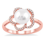 Load image into Gallery viewer, 7 MM Cultured Pearl and 1/10 Ctw Round Cut Diamond Ring in 14K Rose Gold