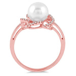 Load image into Gallery viewer, 7 MM Cultured Pearl and 1/10 Ctw Round Cut Diamond Ring in 14K Rose Gold