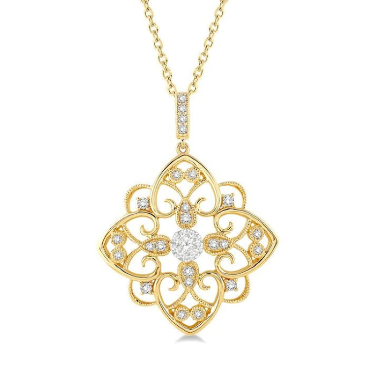 1/3 Ctw Floral Heart Lovebright Round Cut Diamond Pendant With Chain in 14K Yellow and White Gold