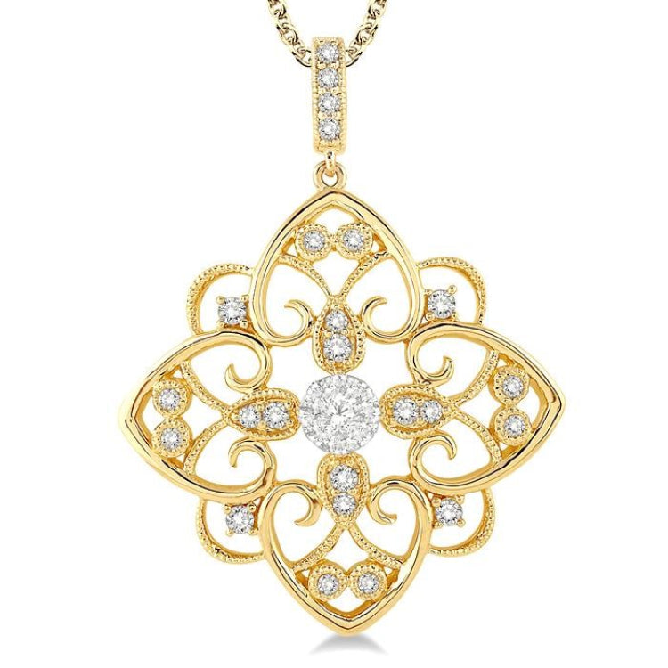 1/3 Ctw Floral Heart Lovebright Round Cut Diamond Pendant With Chain in 14K Yellow and White Gold