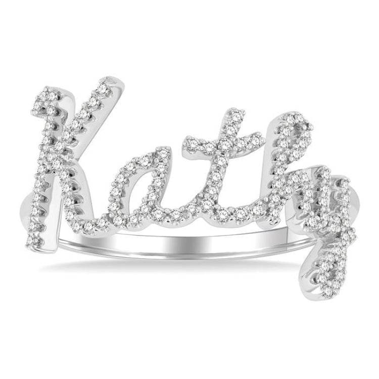 1/3 Ctw 'Kathy' Script Name Single Cut Diamond Ring in 10K White Gold
