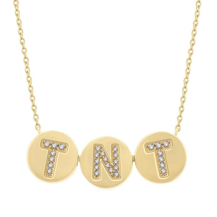 1/10 Ctw 'TNT' Nameplate Single Cut Diamond Necklace in 10K Yellow Gold