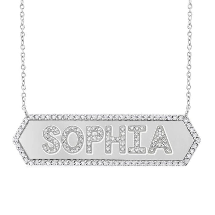 1/2 Ctw 'SOPHIA' Nameplate Single Cut Diamond Necklace in 10K White Gold