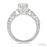 1/2 Ctw Zigzag Shank Baguette and Round Cut Diamond Semi-Mount Engagement Ring in 14K White Gold