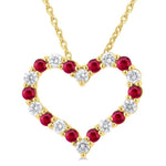 Load image into Gallery viewer, 1.80 MM Round Cut Ruby and 1/4 Ctw Open Heart Round Cut Diamond Precious Fashion Pendant With Chain in 14K Yellow Gold