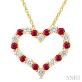 1.80 MM Round Cut Ruby and 1/4 Ctw Open Heart Round Cut Diamond Precious Fashion Pendant With Chain in 14K Yellow Gold