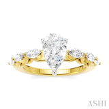 5/8 Ctw Pear Shape Marquise and Round Cut Diamond Semi-Mount Engagement Ring in 14K Yellow and White Gold