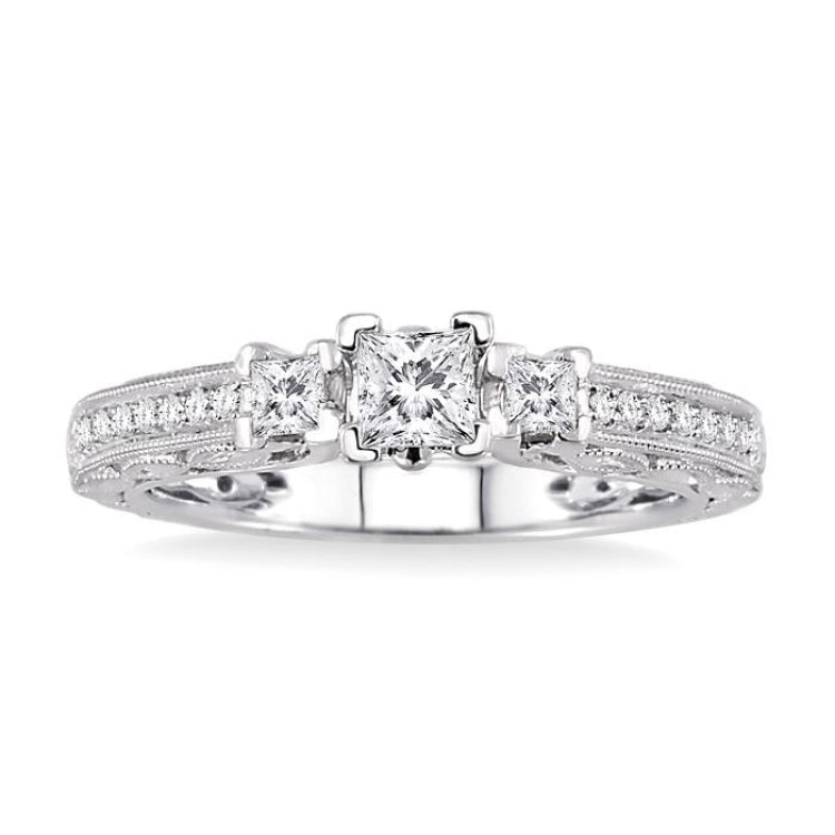 1/2 Ctw Diamond Engagement Ring with 1/4 Ct Princess Cut Center Stone in 14K White Gold